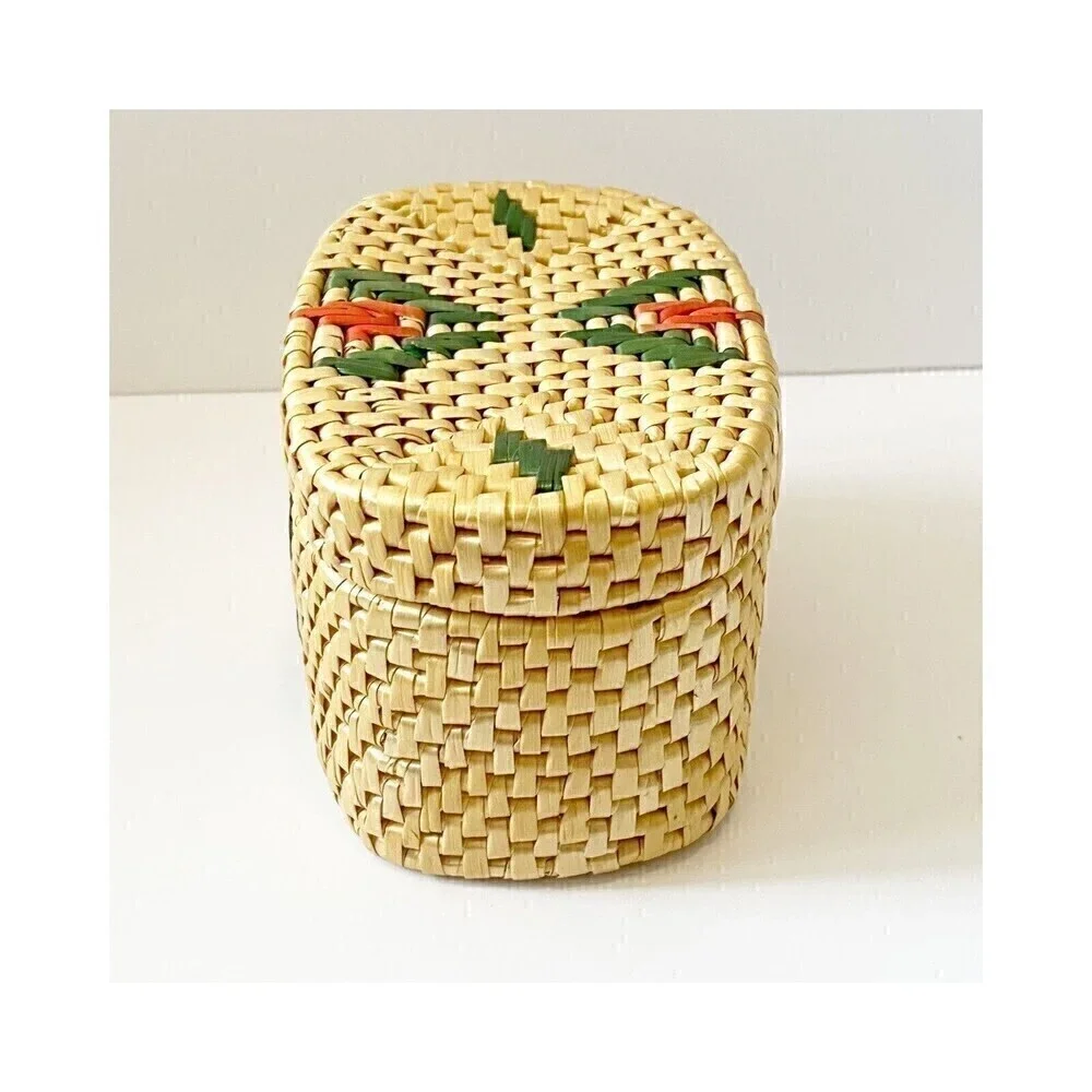 Sweetgrass? Woven Basket Lid Floral Xmas Oval Folk Art Southwest Small Trinket